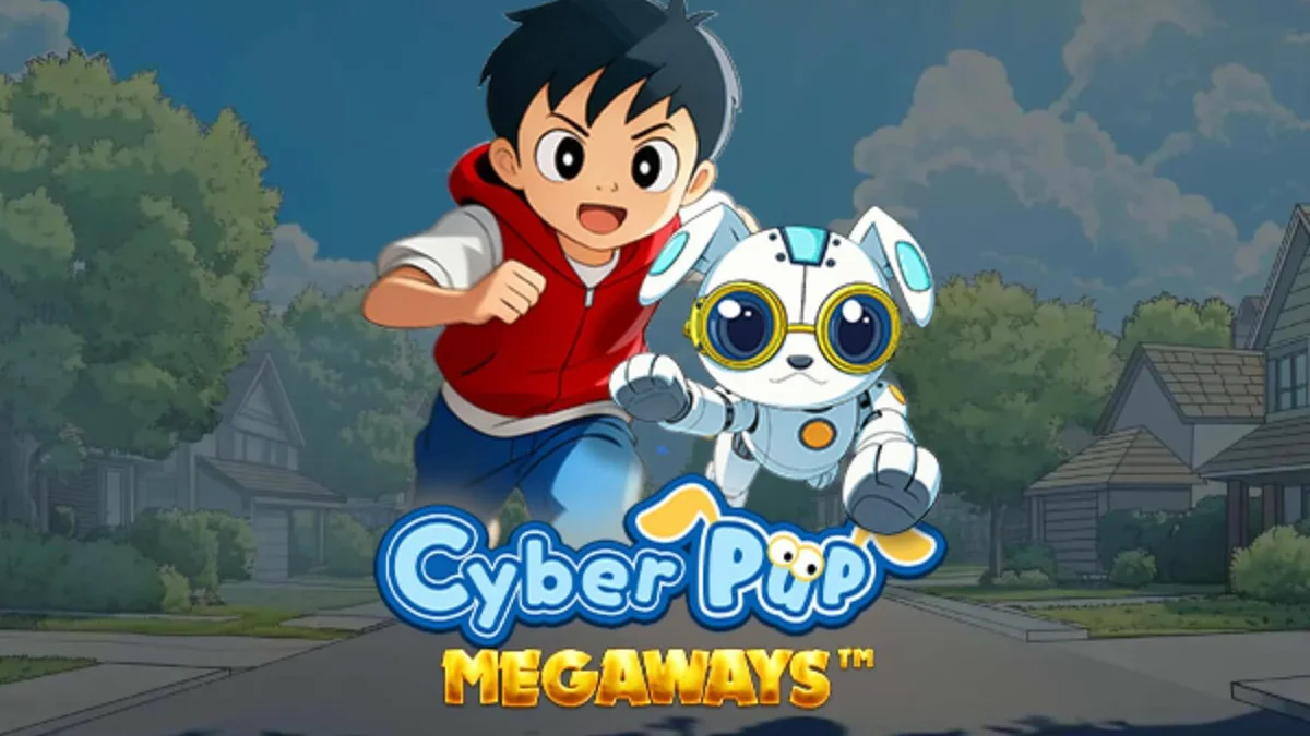 Interface futurista do slot Cyber Pup Megaways com elementos de tecnologia e personagens anime