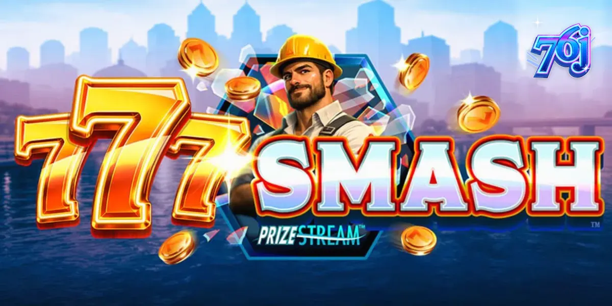Interface do jogo 777 Smash com tema de construção e bola de demolição